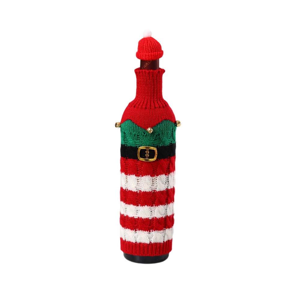 Wine Beer Hat - ปลอกขวดไวน์ถักพร้อมหมวกซานต้าขนาดเล็ก ปลอกขวดเบียร์ลายซานตาคลอส กวางเรนเดียร์ มนุษย์หิมะ ของตกแต่งวันหยุดคริสต์มาส